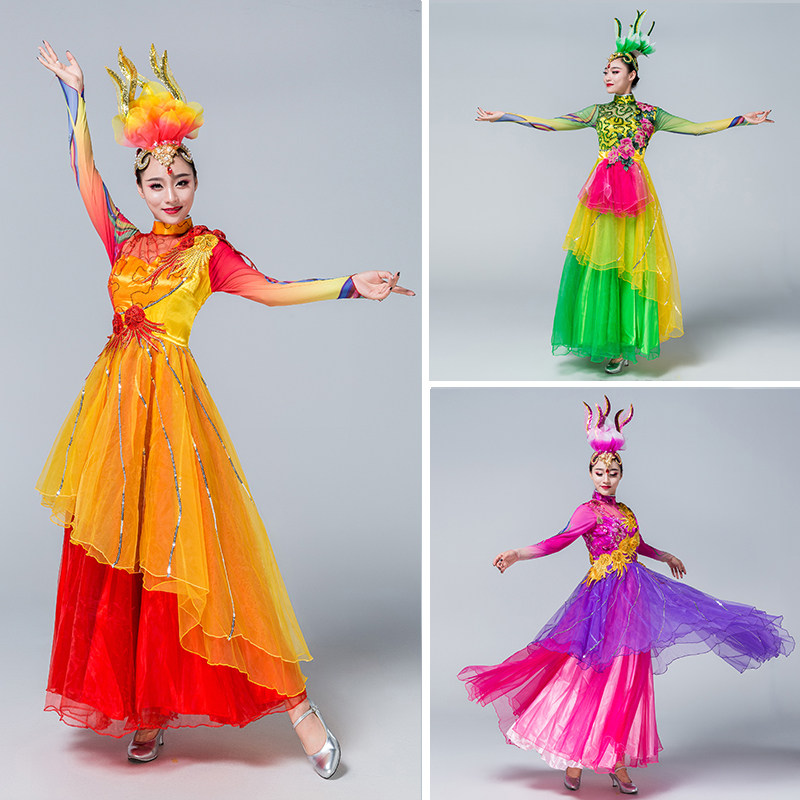 Costume adult female 2018 new dance clothing female suit autumn new modern group dance opening dance big swing skirt