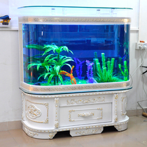European-style fish tank aquarium Living room wall 15 meters filter curved large entrance free water change glass goldfish tank