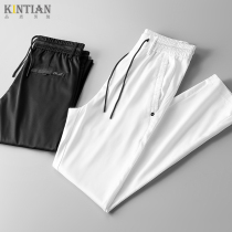 Unexpressible elegant comfortable sagging feel copper ammonia silk stretch casual pants mens summer thin white ice silk trousers