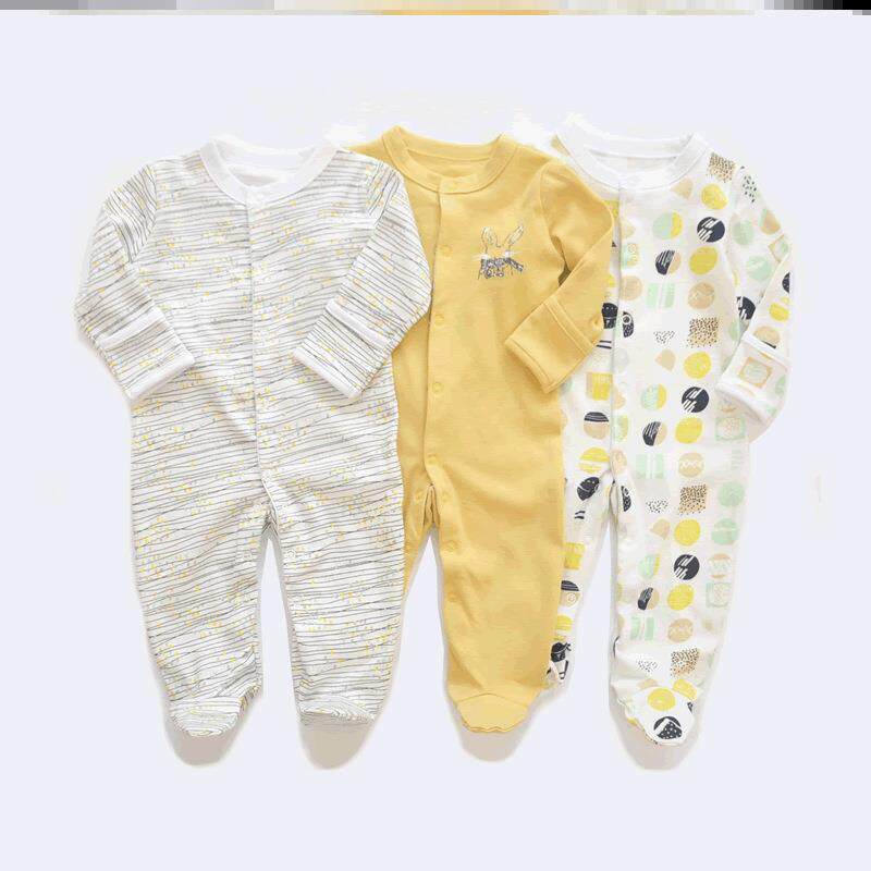 Newborn baby jumpsuit spring and autumn wrap feet with feet thin cotton baby with socks feet socks newborn clothes