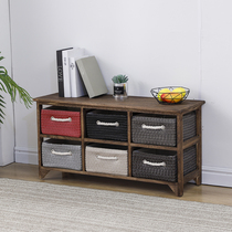 Solid wood simple rattan simple TV cabinet American storage cabinet Baby toy small apartment multi-function storage low cabinet