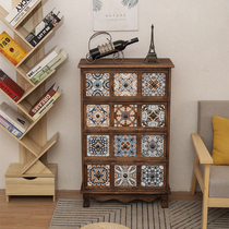 Stand cabinet cabinet locker multifunctional bedroom painted American black walnut color bucket cabinet Simple modern solid wood