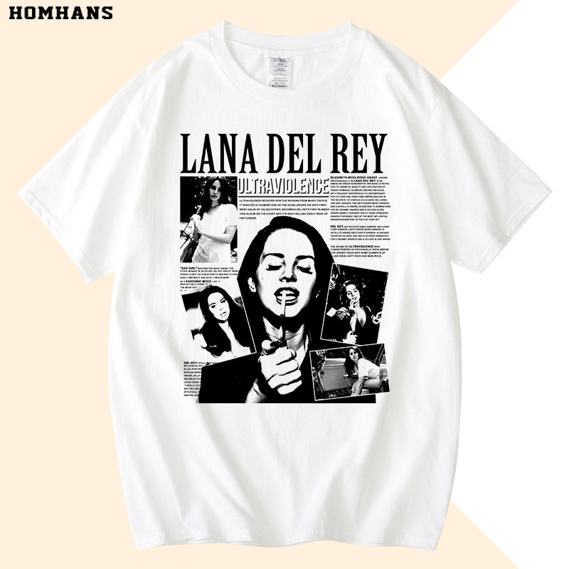 European and American Style Personality Trendy Pure Cotton Printed T-Shirt Casual Music Star Merchandise Lana Del Rey