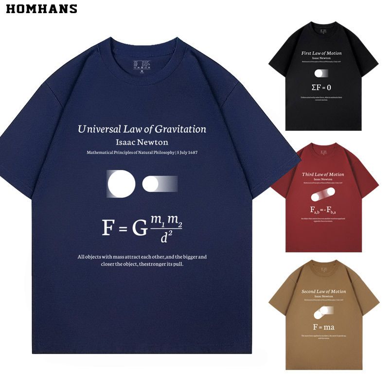 Newton's Three Laws of Motion Printed Short-Sleeve T-Shirt, Science, Physics, Mechanics, Pure Cotton, Unisex, Loose Fit Newton's Three Laws of Motion Printed Short-Sleeve T-Shirt, Science, Physics, Mechanics, Pure Cotton, Unisex, Loose Fit