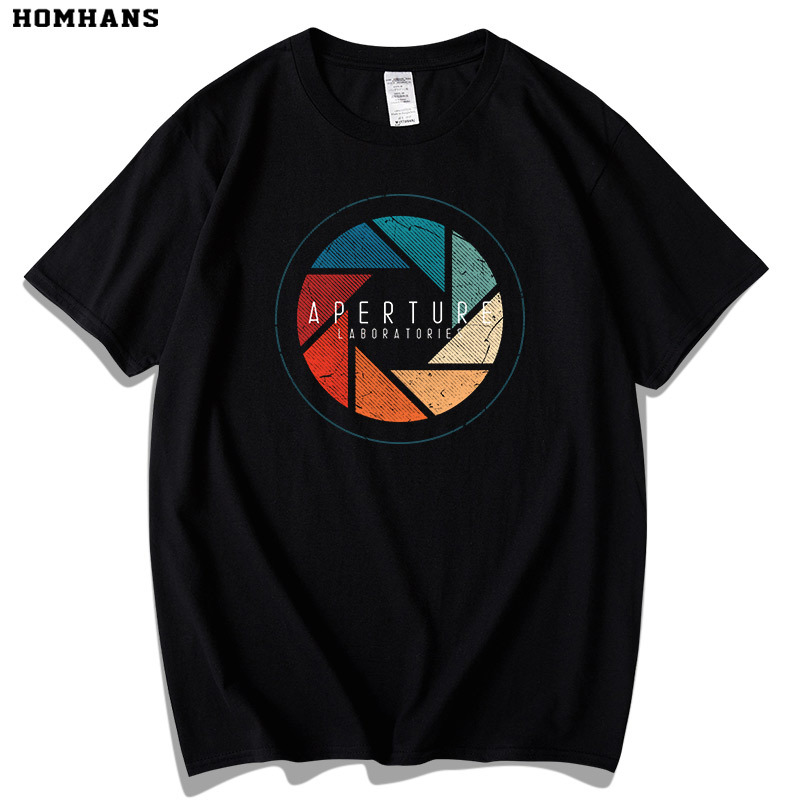 Photography Lens Aperture Design Printed T-Shirt, Summer Short-Sleeve Loose Fit Men's T-Shirt Top, Pure Cotton