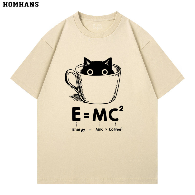 Black Cat Coffee Physics Formula Energy Equation Short Sleeve Unisex Trendy Brand Men's Pure Cotton Funny Science T-Shirt Summer