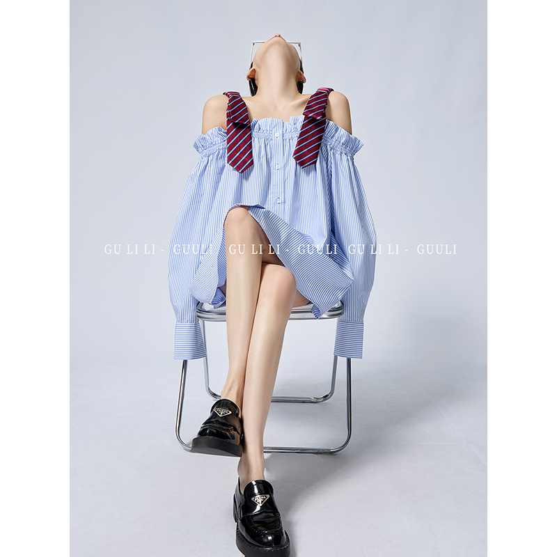 Gulili/Blue Lazy Style Shirt Early Spring Outfit Dress Women's New 2026 High-End Long-Sleeve Top
