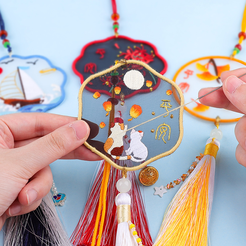 Car pendant handmade diy embroidered car in-car hanging decoration cross embroidered safe in car pendant Ping An fu