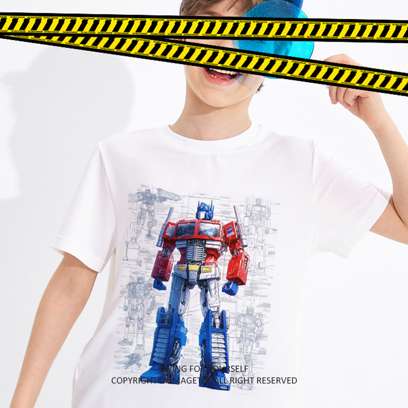 Transformers Optimus Prime Autobot Summer Loose Short-Sleeved American-Style Children's T-Shirt for Boys and Girls, Comfortable and Breathable with Print