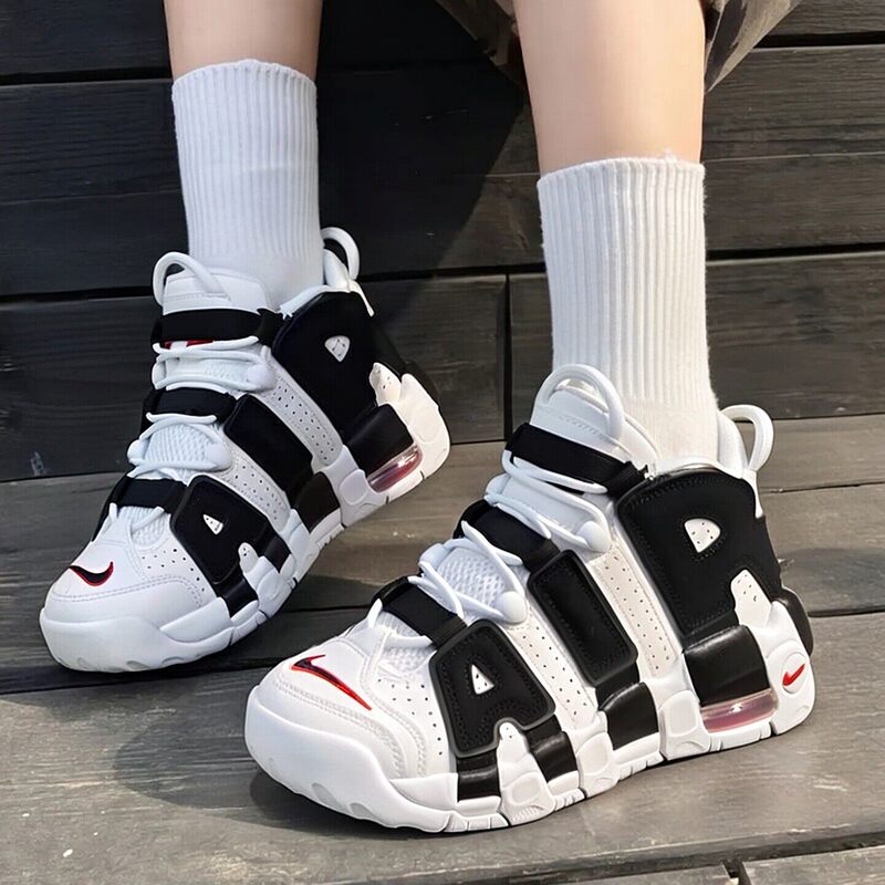 Nike Men's and Women's Children's Shoes Air More Uptempo Black and White Retro Basketball Shoes 415082-105 Nike Men's and Women's Children's Shoes Air More Uptempo Black and White Retro Basketball Shoes 415082-105