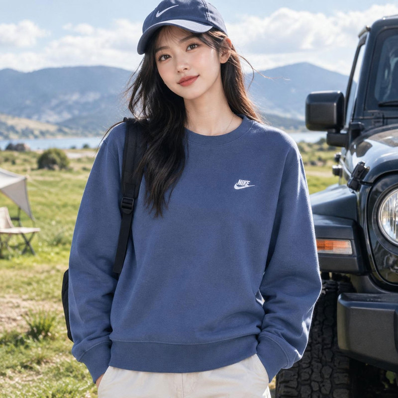 Nike Nike Sweatshirt Men's 2026 Autum New Long-Sleeved Pullover Casual Blue Sportswear Women's Fn3889