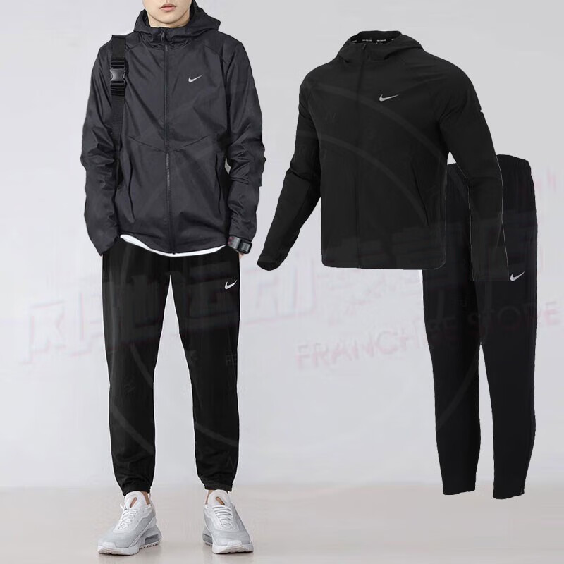 Nike Nike Sports Suit for Men 26 Spring Black Woven Hooded Jacket Loose Casual Pants Two-Piece Set Trendy
