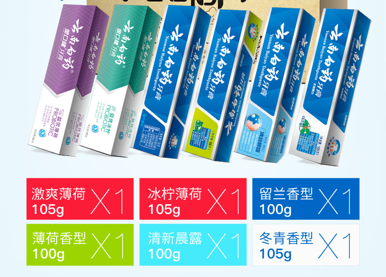 云南白药 牙膏 全家福 6支套装 615g 图2