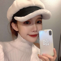 Korean autumn and winter lamb plush octagonal hat warm thick beret children hipster Japanese Joker cap