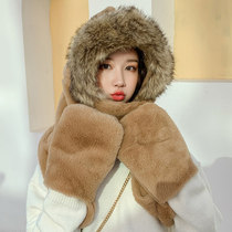 Hat female autumn and winter sweet and lovely winter plush scarf integrated Korean ear protection student ear protection