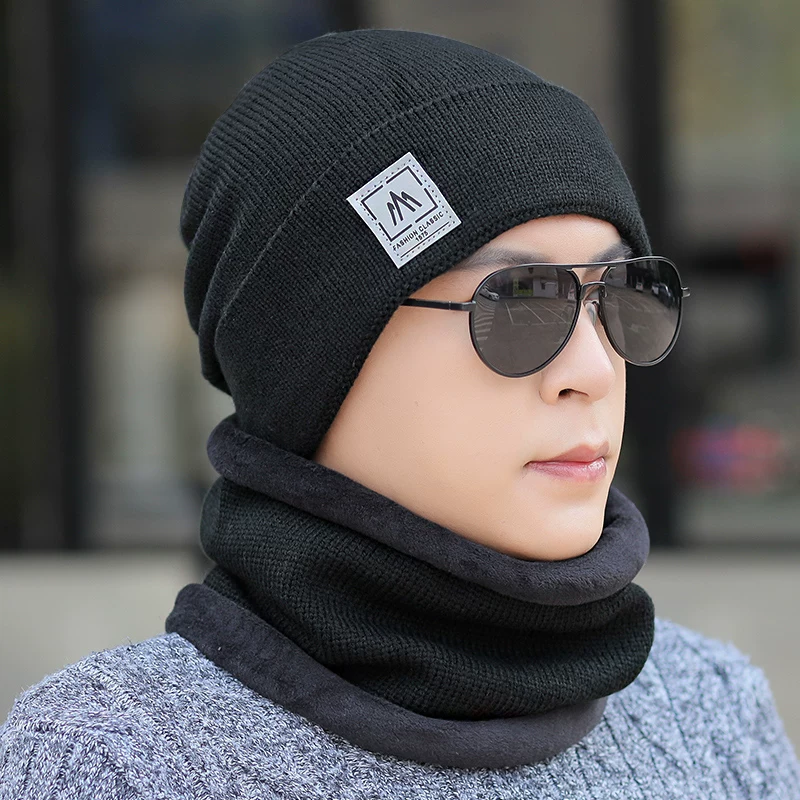 Woolen winter keep warm knitted hat, scarf, set