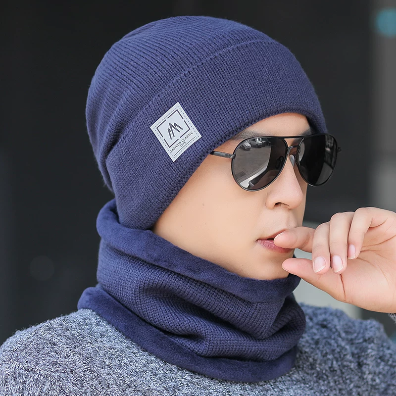 Woolen winter keep warm knitted hat, scarf, set