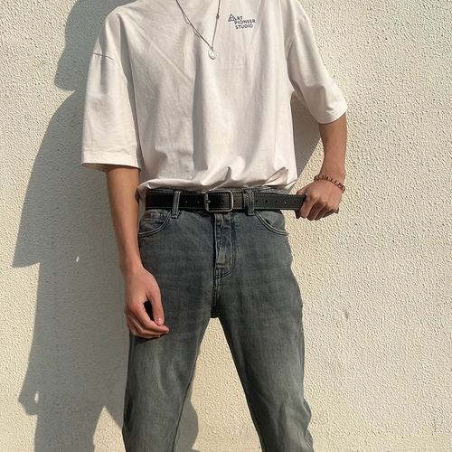 Брендовый ремень для школьников, трендовые универсальные джинсы, модные штаны, в корейском стиле