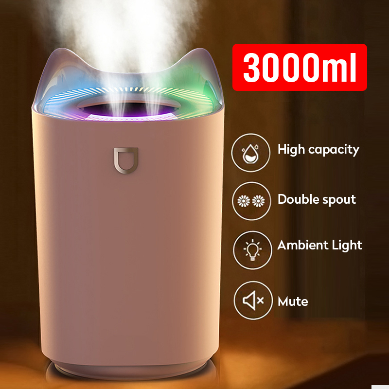 3L AIR HUMIDIFIER ESSENTIAL OIL AROMA DIFFUSER DOUBLE NOZZLE