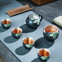 Silver gilt light luxury teapot tea set home kung fu silver teacup high-grade Chinese ceramic teapot gift box