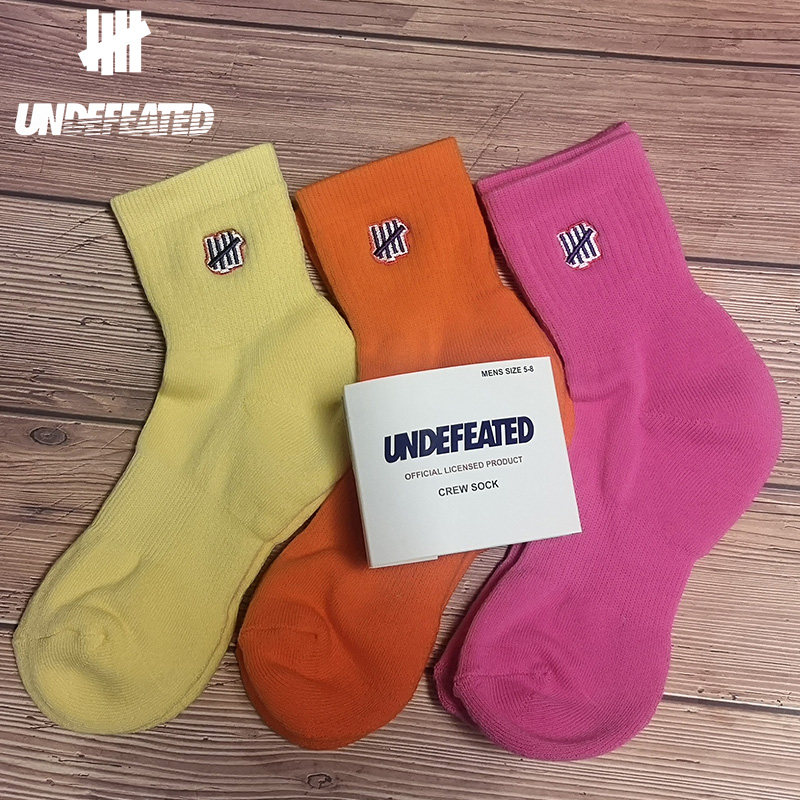 Japanese version of UNDEFEATED basketball sports socks pure cotton spring and autumn men's and women's mid-tube ins tide five-bar embroidery socks - Taobao