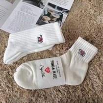 human made polar bear embroidery socks thickened tide brand mid-length towel bottom white sports skateboard socks