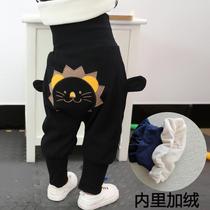 Childrens clothing baby plus velvet pants autumn and winter 1 year old 2 Boys and Girls High waist Belly Belly thin velvet one velvet tide