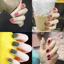 Finished nail cute short solid color girl bean paste pink fairy fake nail patch hand White