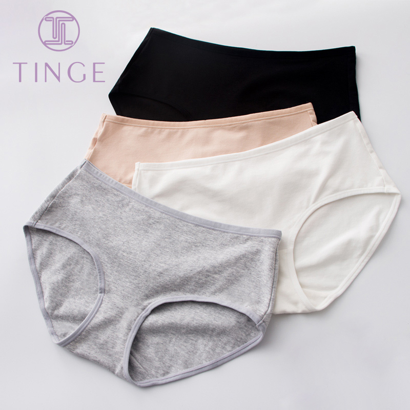TINGE combed cotton pure color women's underwear women's pure cotton antibacterial crotch mid-waist seamless Xinjiang long-staple cotton briefs