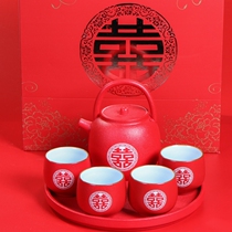 Wedding tea set set ceramic tea cup red wedding teapot cup tea tray gift box newcomer gift dowry