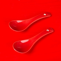 Ceramic soup spoon wedding household spoon Chinese red small rice spoon red spoon festive wedding dowry supplies