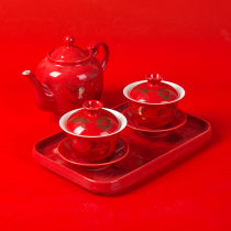 Gai bowl tea cup set ceramic tea cup wedding change tea cup red tea bowl tea set set dragon and phoenix pair