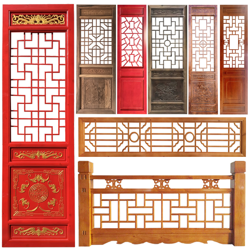 East Yang Wood Carving Imitation Ancient Doors And Windows Solid Wood Flower Lattice Chinese Partition Screen Xuanguan Background Hollowed-out Engraving Manufacturer Direct Sales