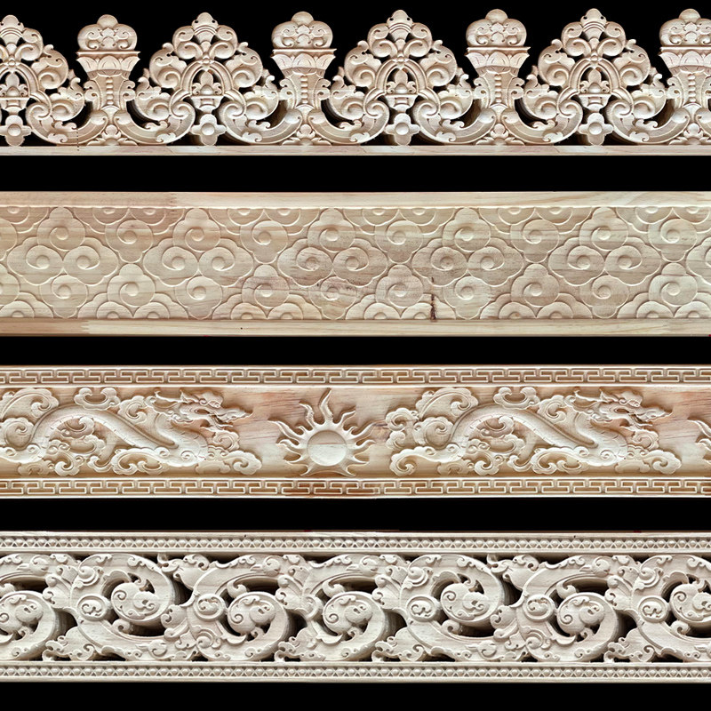 Dongyang woodcarving antique doors and windows in European style decoration solid wood ceiling ceiling line background wall wrapping line skirting line