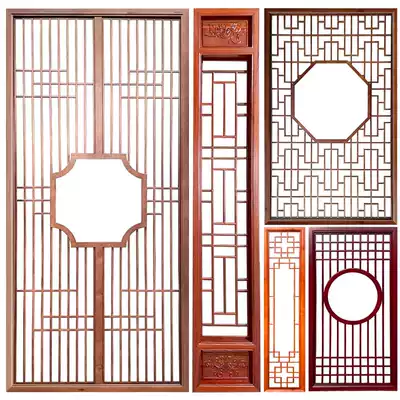 Dongyang wood carving solid wood grate hollow antique door and window partition new Chinese background wall carved hanging ceiling decorative grille