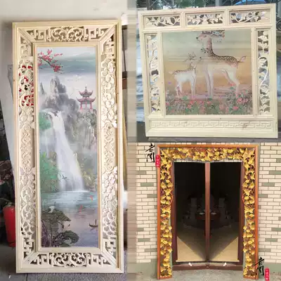 Customized Dongyang wood carving antique doors and windows porch partition flower grid background wall screen Chinese style hanging pine wood carving