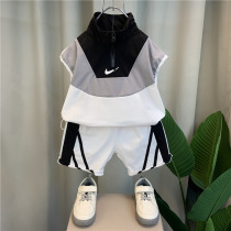 Boy Summer Vest Suit 2022 New Ocean Gas Baby Clothes Tide Children Handsome sleeveless sport Two sets