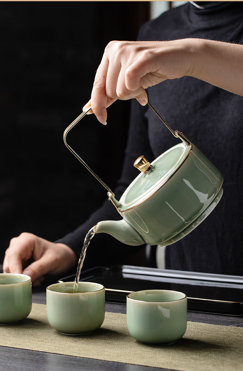 In 2021 the new celadon girder teapot trumpet contracted kung fu tea set a complete set of tea cups the teapot