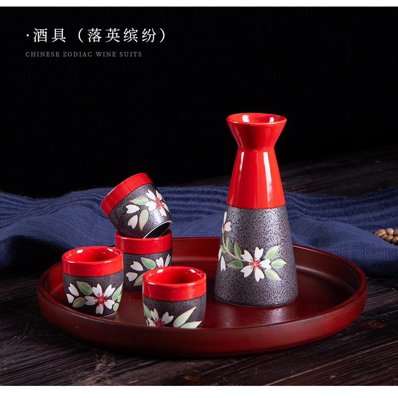 Japanese - style wine suit jingdezhen wine wine drinking rice wine liquor suit the cherry blossom put gift boxes of gifts