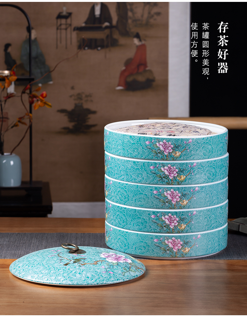 , pick flowers large jingdezhen ceramic seal pot pu 'er tea cake white tea boxes the layers of as cans