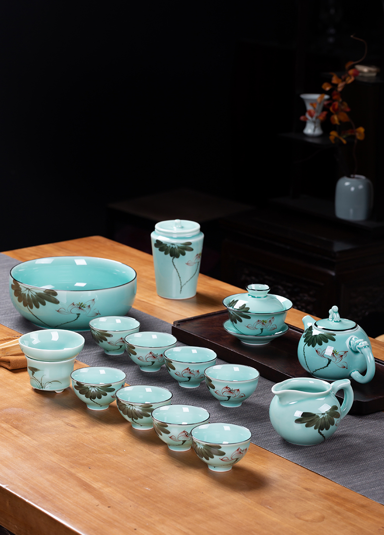 Clearance!!!!!! Kung fu tea set a complete set of jingdezhen ceramic household contracted hand - made teapot teacup high - grade gifts