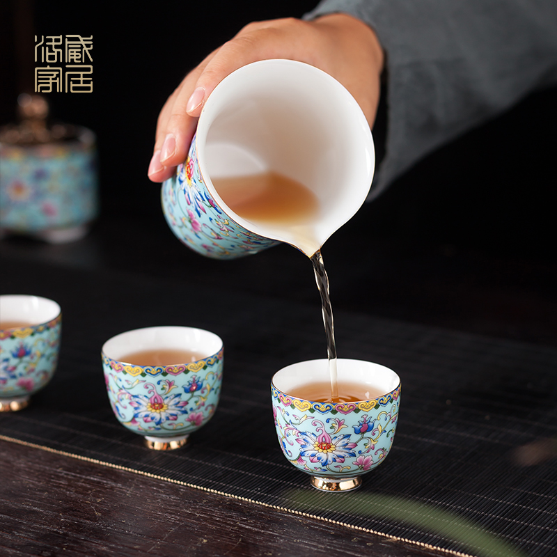 Colored enamel kung fu tea set a visitor household dry terms plate of jingdezhen ceramic high - grade tea teapot teacup