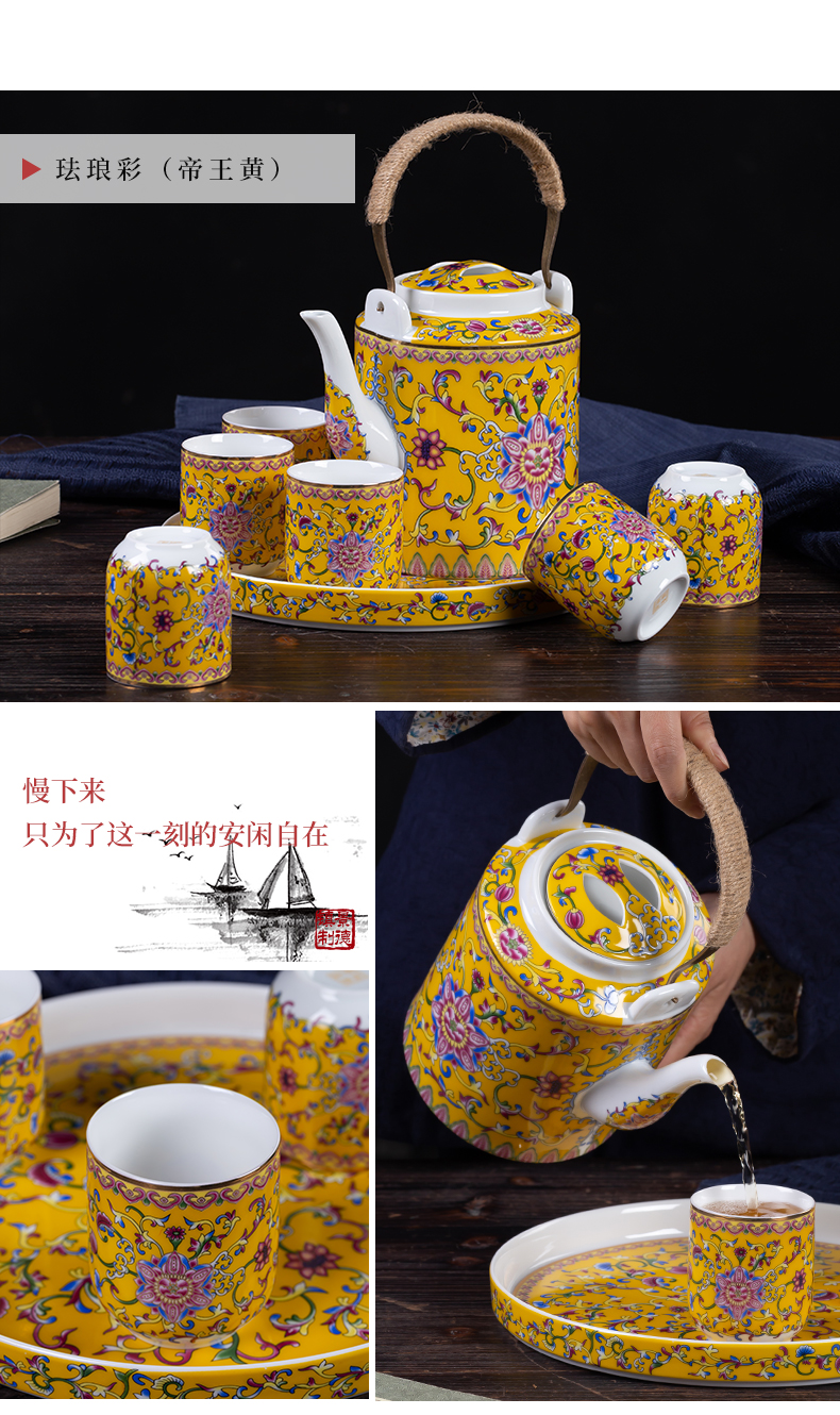 Cool colored enamel kettle sets jingdezhen ceramic household of Chinese style old archaize large - capacity cold pot teapot