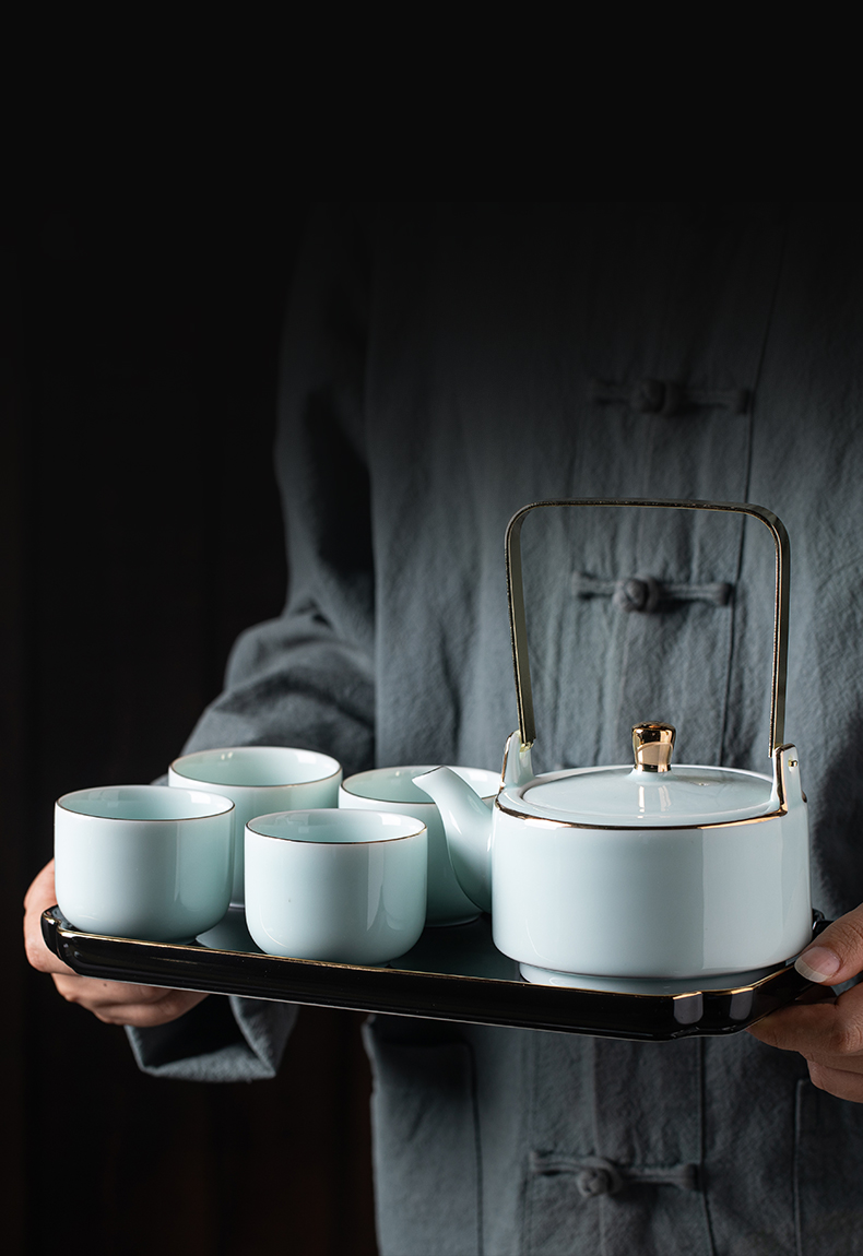 In 2021 the new celadon girder teapot trumpet contracted kung fu tea set a complete set of tea cups the teapot