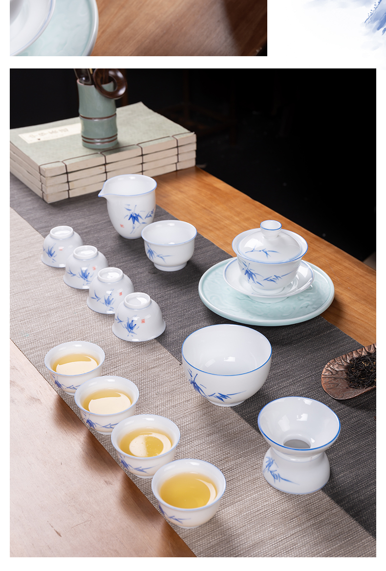 Touch the floor clearance 】 【 tea set a complete set of blue and white porcelain teapot kung fu tea tureen suit the teapot