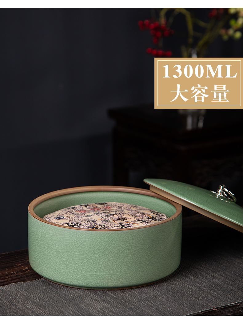 Large caddy fixings jingdezhen ceramic seal pot Large capacity storage jar your up boutique high - end tea cake tin