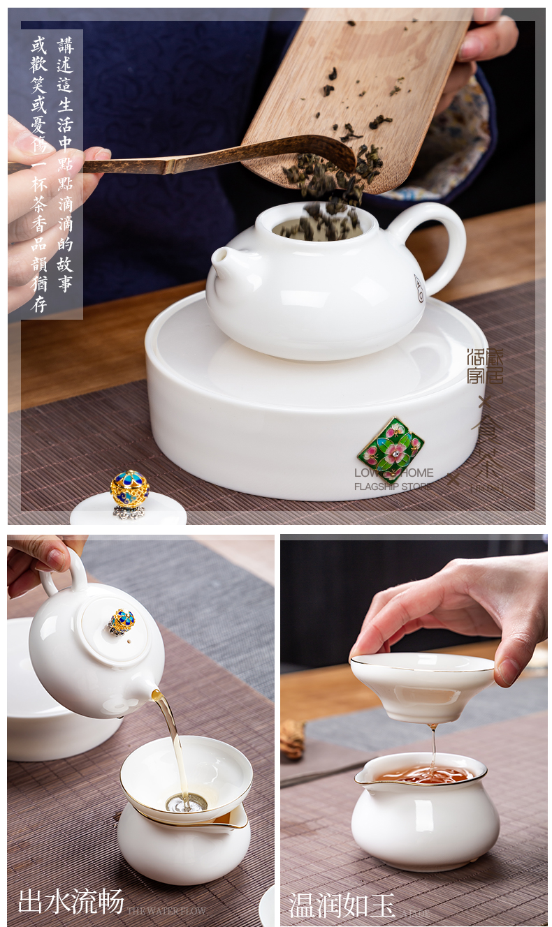 Jingdezhen touch the floor clearance 】 【 kung fu tea set suit household white jade ceramic tea pot lid bowl cups