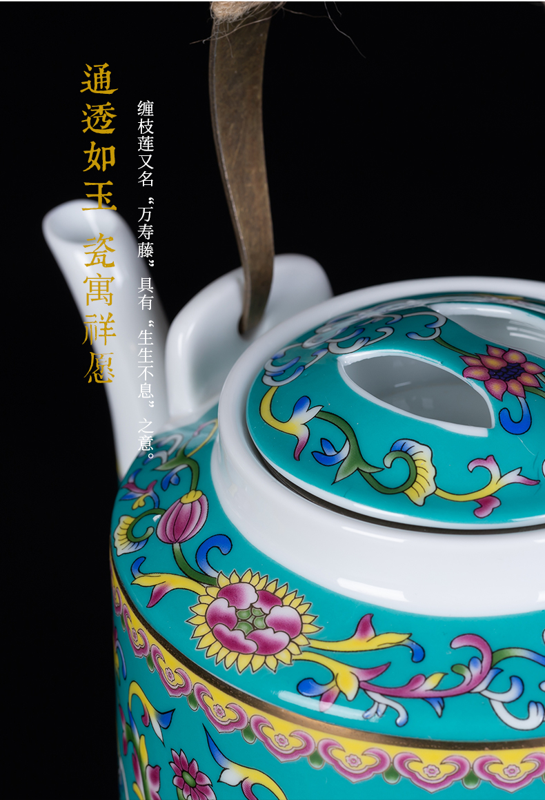 Cool colored enamel kettle sets jingdezhen ceramic household of Chinese style old archaize large - capacity cold pot teapot