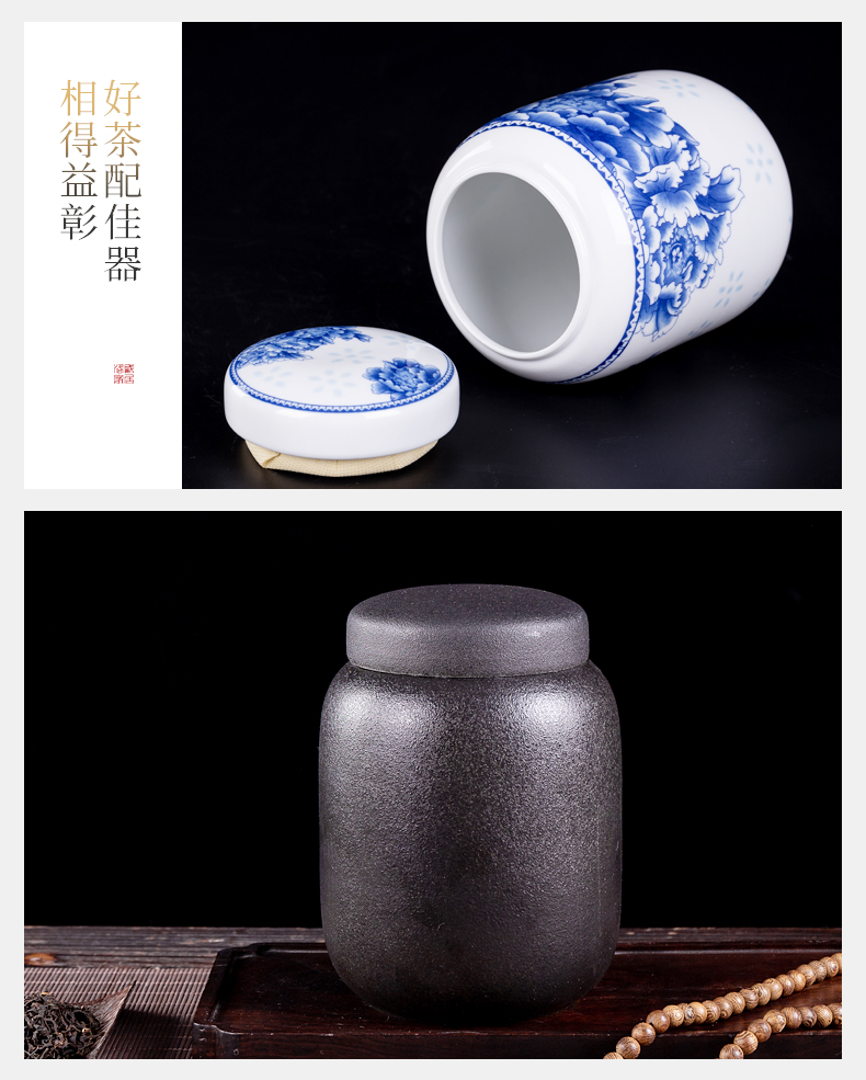 Blue and white porcelain, caddy fixings mini seal pot jingdezhen tea accessories small portable tank tea