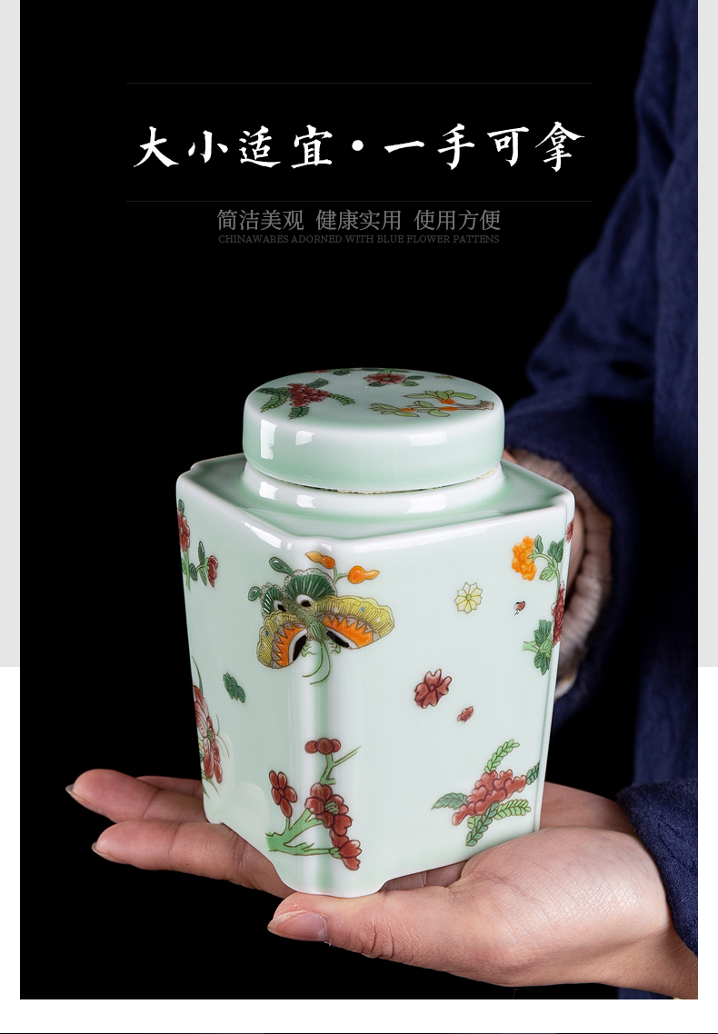 Big yards, celadon ceramic tea set portable pu - erh tea storage box storage tanks seal tank large caddy fixings